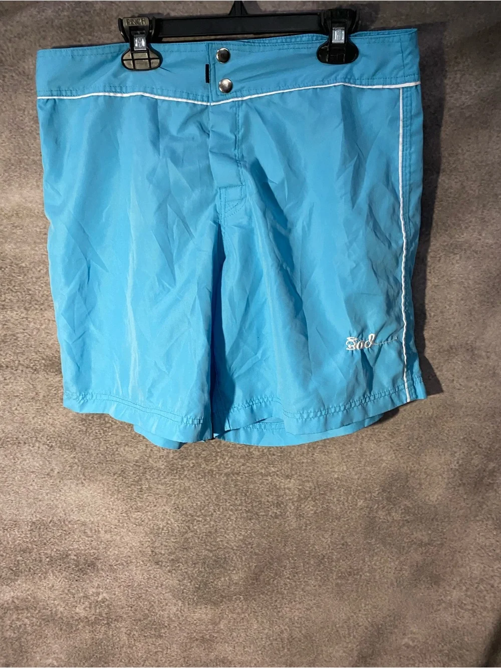 Vintage Bad Girl Surf Boardshorts Blue Y2K Swim Trunks Snap Fly Shorts